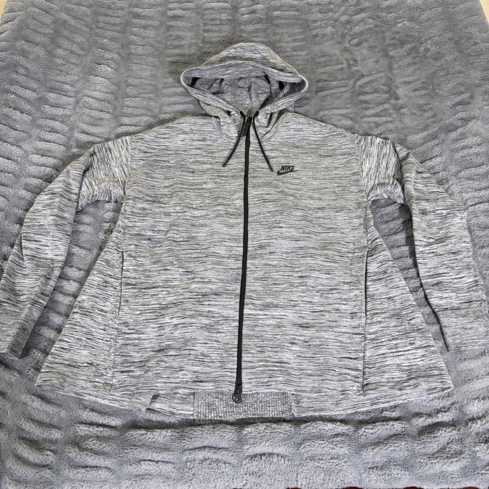 Nike Womens Gray Space Dye Full Zip Pleated Back Vent Hoodie Jacket Small AT642